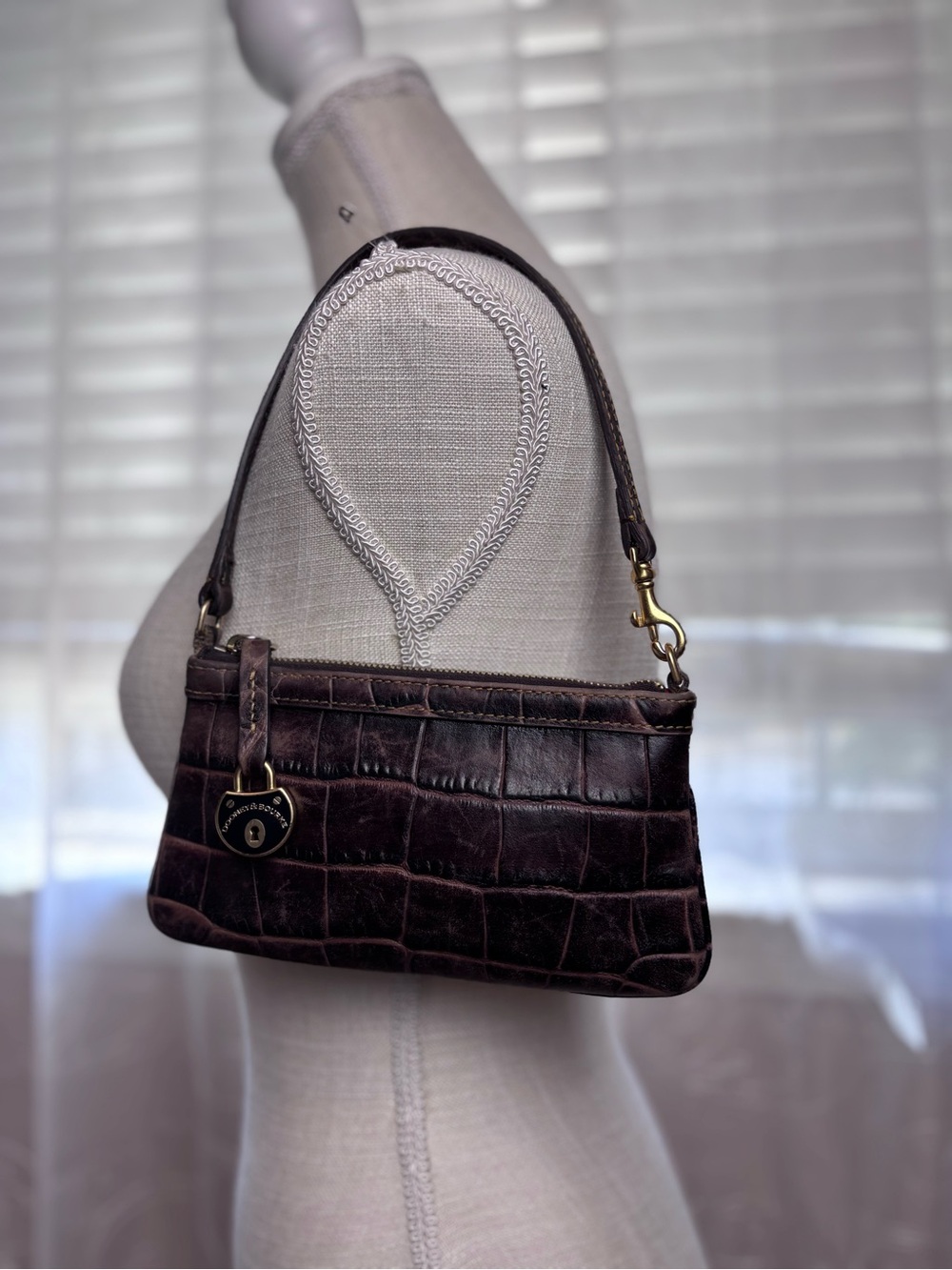 Dooney & Bourke Croc Embossed Leather Wristlet/Mini Shoulder Bag